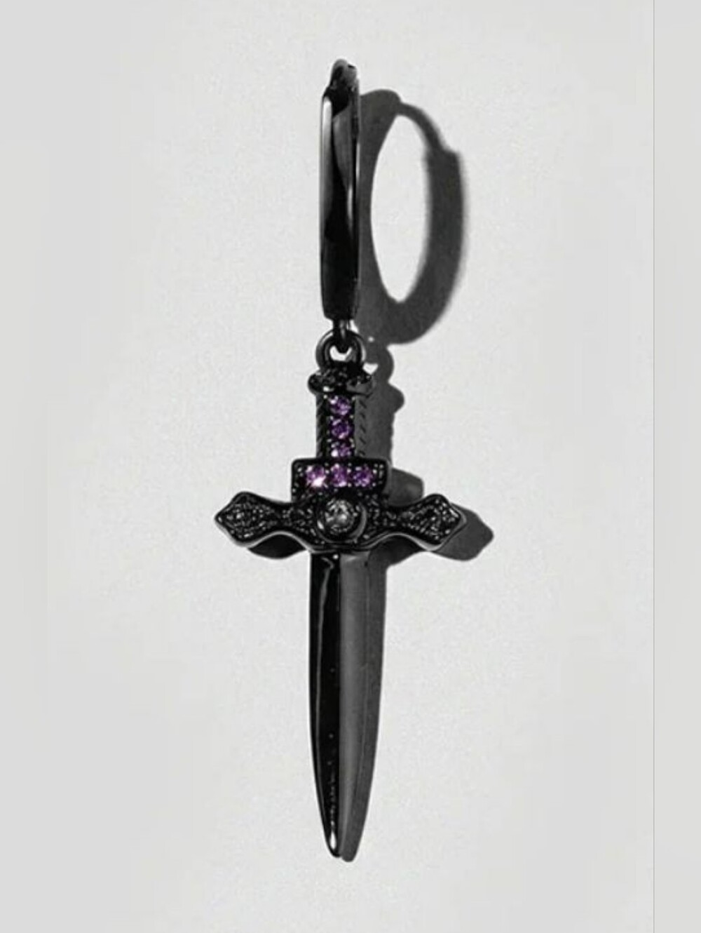 Black Sword Huggie Earring By Oomiay